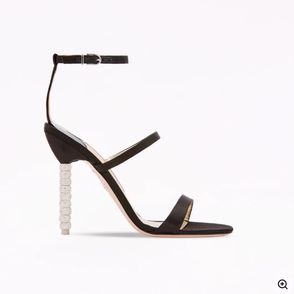 SOPHIA WEBSTER - “ROSALIND” BLACK SATIN HEELS WITH CRYSTAL HEEL - SIZE 5.5 - Picture 1 of 3